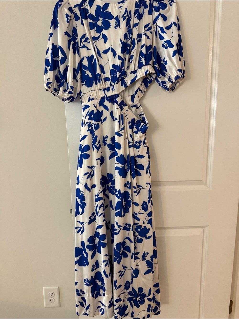 Petal and Pup White & Blue Floral Midi Dress with Cutout